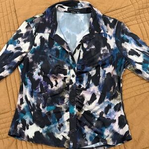 Sanctuary Artistic Button-Up Blouse - Blue, Black, White